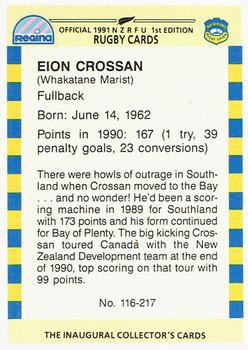 1991 Regina NZRFU 1st Edition #116 Eion Crossan Back